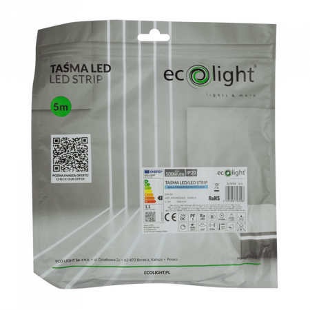 Taśma LED Pasek SMD 2835 10.8W/m 500lm/m 60LED/m 24V 6500K Zimna IP20 Rolka 5m Ecolight