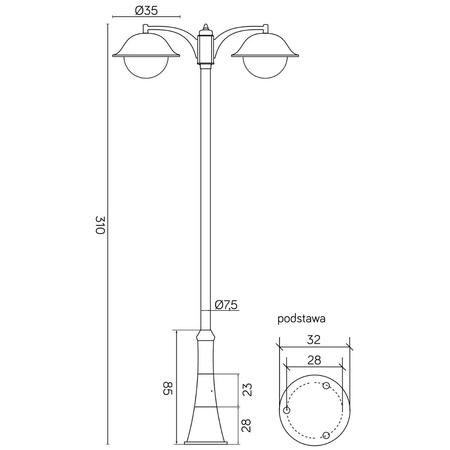 Lampa Ogrodowa Zewnętrzna Słupek LATARNIA E27 Prince Max OGMW 2 O-BD 310cm czarny Su-Ma