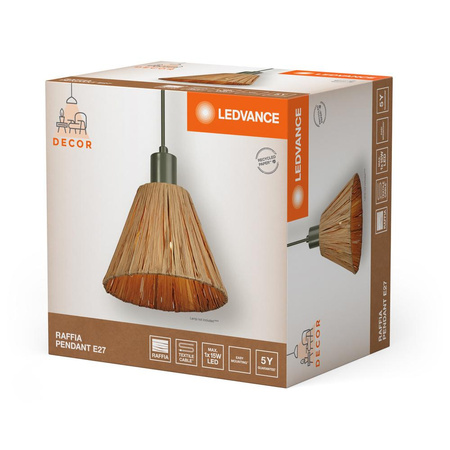 Lampa Sufitowa Wisząca Dekoracyjna E27 Zwis Brązowy Zielony Raffia Decor Ledvance