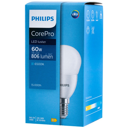 Żarówka LED E14 7W = 60W 806lm 6500K zimna KULKA PHILIPS