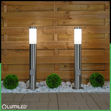 Lampa Ogrodowa Zewnętrzna E27 INOX SŁUPEK 65cm z Gniazdem 230V Lilium LUMILED