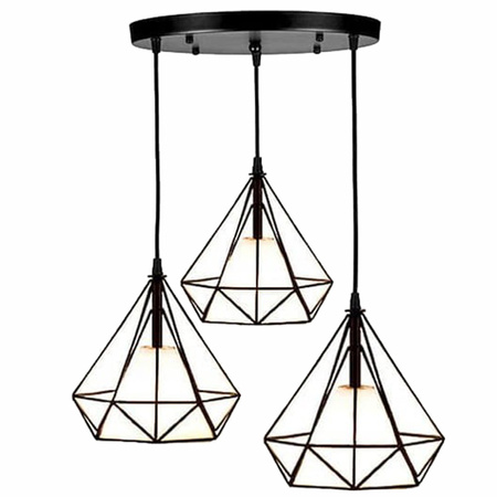 Lampa Wisząca Sufitowa Geometryczna Czarna Plafon LOFT DIAMENT 3xE27 Druciana