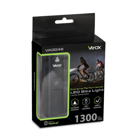 Latarka Lampka Przednia Rowerowa LED USB-C Uchwyt Światło 6 Trybów 1300lm IPX6 VAYOX