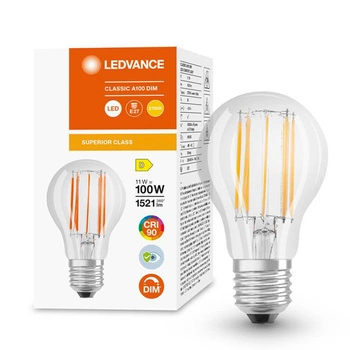 Żarówka LED E27 A60 11W = 100W 1521lm 2700K Ciepła 300° CRI90 Filament Ściemnialna LEDVANCE Superior