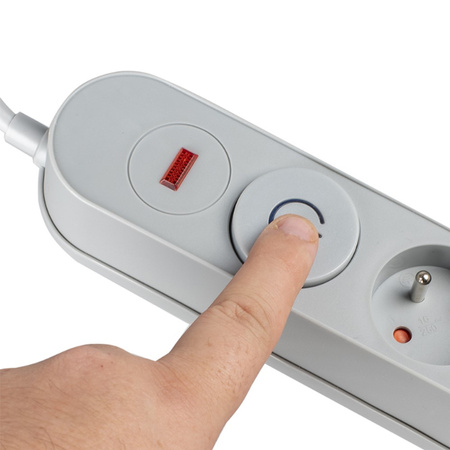 Przedłużacz z Układem Przeciwprzepięciowym 3M 5GN Sieciowy Szary Listwa Zasilająca + Wyłącznik