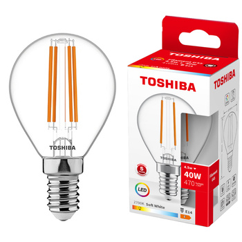 Żarówka LED E14 G45 4,5W = 40W 470lm 2700K Ciepła Filament TOSHIBA