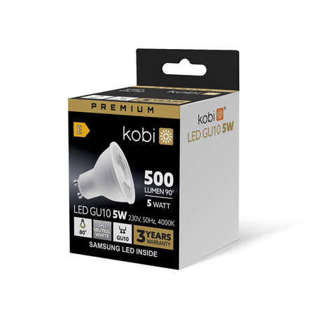 Żarówka LED GU10 Reflektor 5W 450lm 4000K Neutralna 80° Premium Kobi