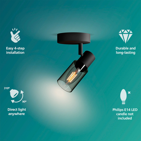 Lampa Ścienna Kinkiet E14 Czarna Palms Philips