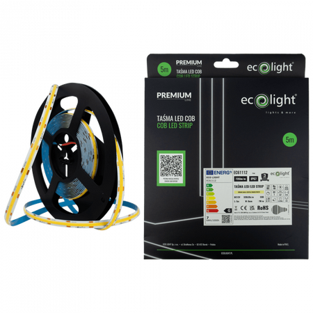 Taśma LED Pasek COB 7W/m 735lm/m 320LED/m 12V 3000K Ciepła IP67 Rolka 5m Ecolight