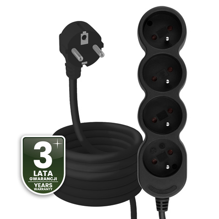 Przedłużacz Sieciowy Kabel z Uziemieniem Listwa Zasilająca 4 Gniazda 5m Czarny Sznur Lendo Lumiled