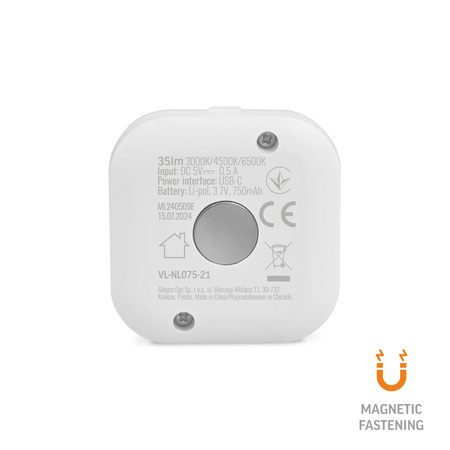 Lampki LED Bezprzewodowe Schodowe z Czujnikiem 1W 70lm CCT 90° 750mAh Biała VIDEX