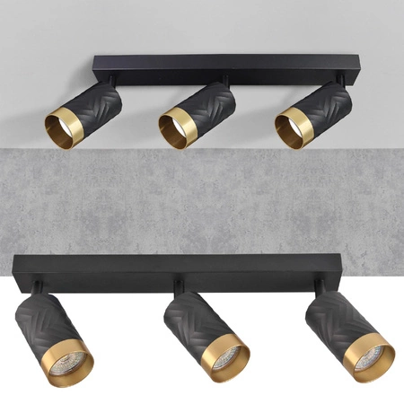 Oprawa Ścienno-Sufitowa Reflektor Punktowy 3x GU10 Czarna Złota ARRAS Sanico Goldlux