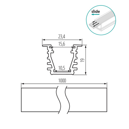 Profil Aluminiowy Natynkowy do Taśmy LED Biały 1m PROFILO Kanlux
