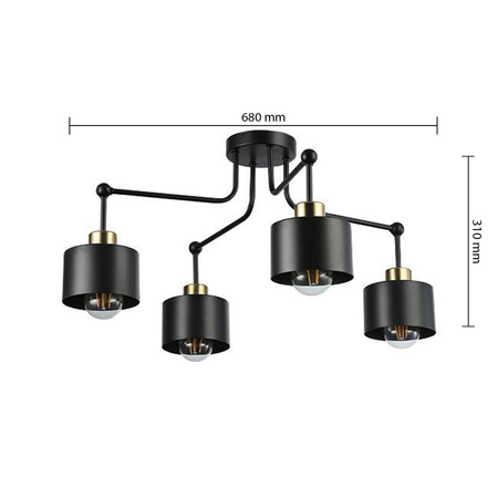 Lampa Sufitowa SPOT TUBA Reflektor Oprawa Halogenowa 4x E27 Czarny Miedziany Masterled