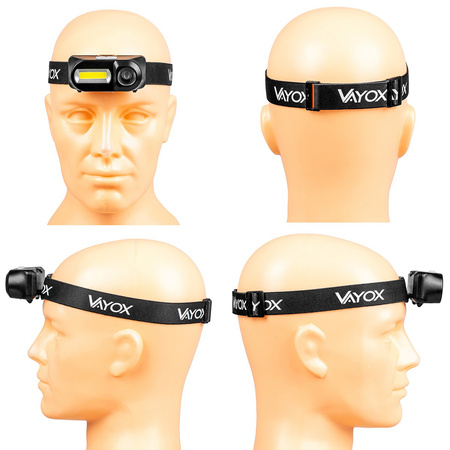 Latarka Czołowa Akumulatorowa LED 250lm XPE + COB LED 7 Trybów Pracy VAYOX