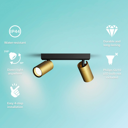 Lampa Sufitowa Reflektor 2x GU10 IP44 Miedziany-Czarny Kosipo Philips