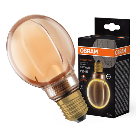 Żarówka LED Dekoracyjna G80 Kula E27 4W = 22W 220lm 1800K Ciepła 330° Filament Ściemnialna Vintage 1906 Osram