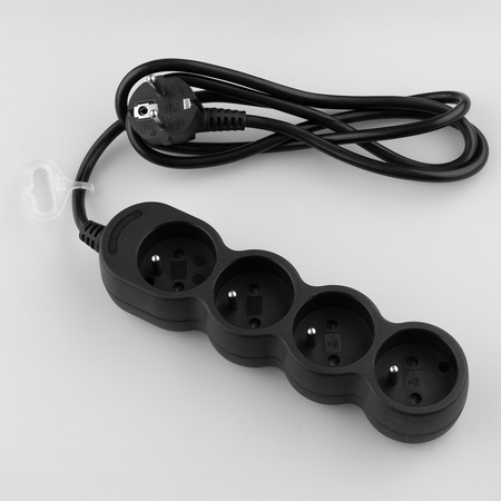 Przedłużacz Sieciowy Kabel z Uziemieniem Listwa Zasilająca 4 Gniazda 1.5m Czarny Sznur Lendo Lumiled