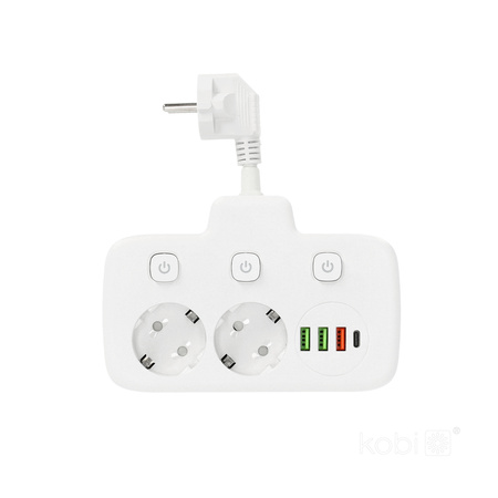 Rozgałęźnik KOBI LINEA FL 2x230V Uziemienie 3 Wyłączniki 4xUSB Biały