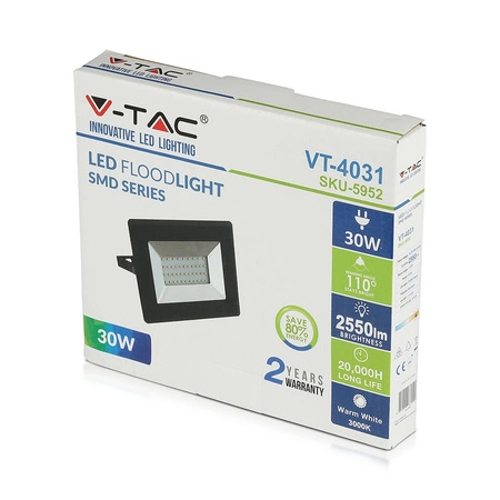 Naświetlacz LED 30W 2550lm 4000K IP65 Czarny SMD VT-4031B V-TAC