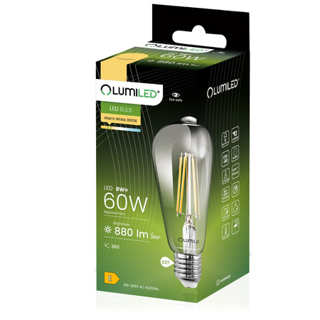 Zestaw 6x Żarówka LED Edison ST64 E27 8W = 60W 880lm 3000K Ciepła 360° Filament LUMILED