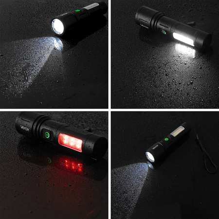 Latarka Akumulatorowa LED Taktyczna 5W 260lm Lampka Ręczna Mocna + SMD VA0184 VAYOX