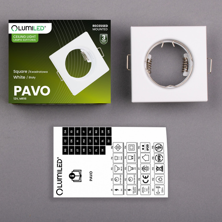 Oprawa HALOGENOWA Podtynkowa Stała Kwadrat PAVO Biała Blacha MR16 GU10
