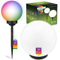 Lampa Solarna Ogrodowa LED ATRIS Wbijana Naziemna Biała Kula 25cm RGB LUMILED