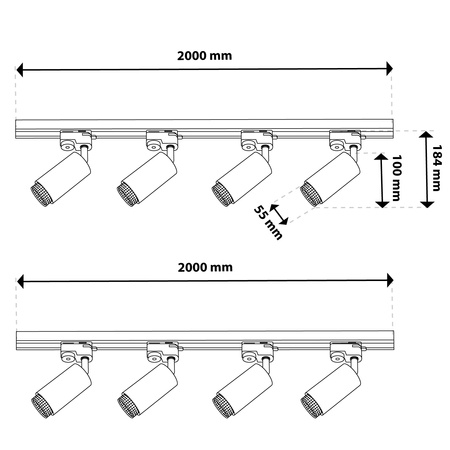 ZESTAW Szynoprzewód Listwa Szyna 4m + 8x Lampa Sufitowa Reflektor GU10 Oświetlenie Szynowe LUMILED