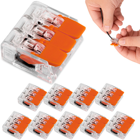 Szybkozłączka Elektryczna na Drut 3x4mm 3 Torowa 32A 450V 10 Szt Lumiled