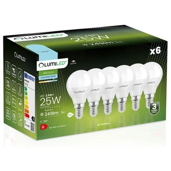 Zestaw 6x Żarówka LED E14 P40 2,5W = 25W 249lm 6500K Zimna 180° LUMILED