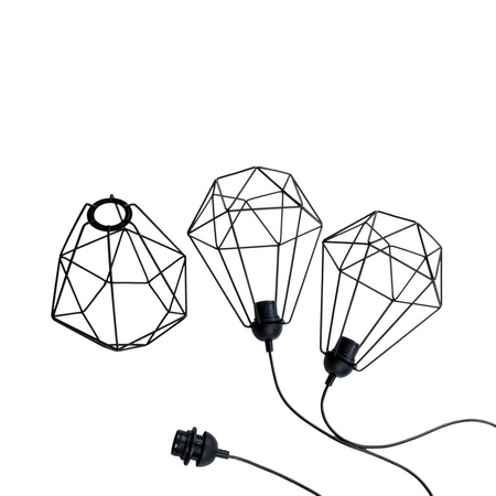 Lampa wisząca BASKET 3xE27 Geometryczny Kształt Loft Czarna Koszyk Diament MLP7215 Metal