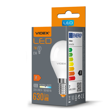 Żarówka LED E14 G45 Kulka 7W = 50W 630lm 4000K Neutralna 240° Videx