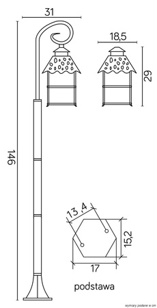 Lampa Ogrodowa Zewnętrzna Słupek LATARNIA E27 Cadiz K 5002/1/Z 146cm czarny Su-Ma