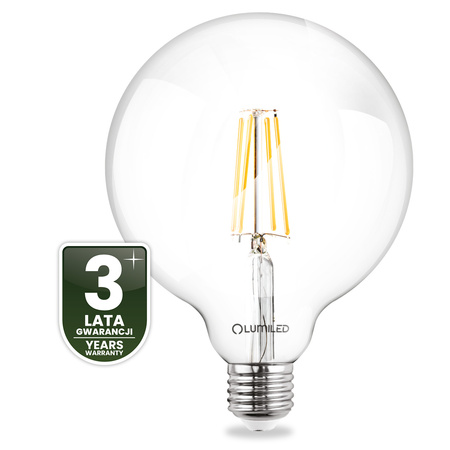 3x Żarówka LED E27 Kula G125 7W = 60W 806lm 3000K Ciepła 360° FILAMENT LUMILED