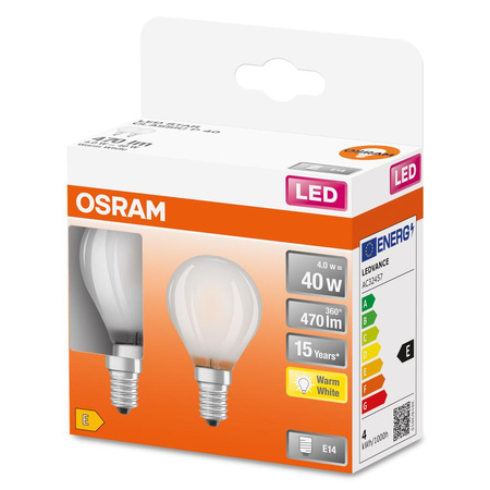 2x Żarówka LED P45 Kulka E14 4W = 40W 470lm 2700K Ciepła 300° Retrofit Filament CLASSIC Osram