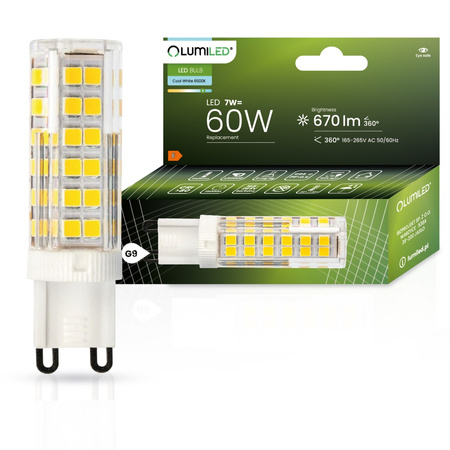 Żarówka LED G9 KAPSUŁKA 7W = 60W 670lm 6500K Zimna 360° LUMILED