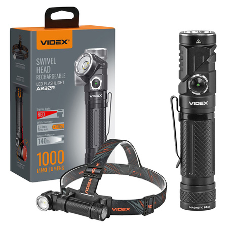 Latarka Czołowa Ręczna LED 10W 1000lm 8 Tybów USB-C Wodoszczelna IP66 Videx