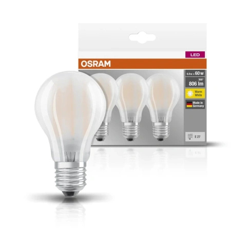 3x Żarówka LED A60 E27 6.5W = 60W 806lm 2700K Ciepła 300° BASE Osram