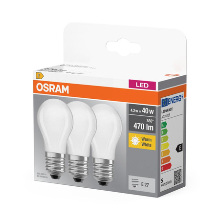 3x Żarówka LED P45 Kulka E27 4W = 40W 470lm 2700K Ciepła 300° BASE Osram
