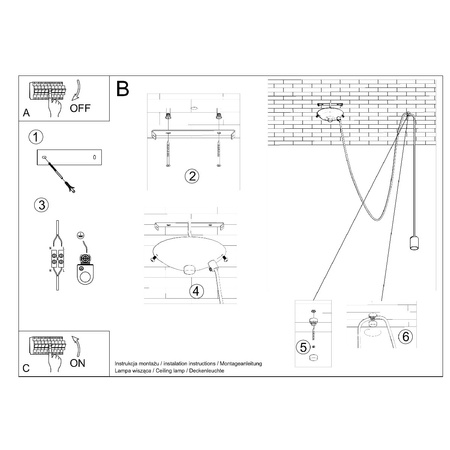 Lampa Sufitowa Wisząca Zwis E27 Nieregularna Czarna Industrialna Edison Sollux