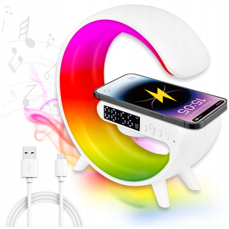 Lampka Biurkowa Stołowa LED 3W 420lm RGB Akumulatorowa Gamingowa Ładowarka Indukcyjna Głośnik BlueTooth Włącznik On/Off Biała Masterled