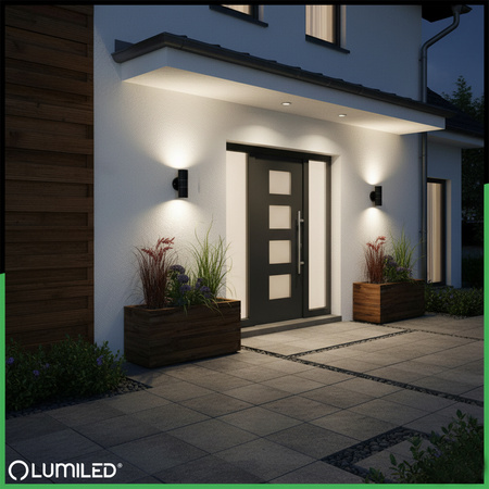 Kinkiet Ogrodowy Lampa Ścienna Elewacyjna góra dół LED GU10 IP44 ZINNIA Czarny LUMILED