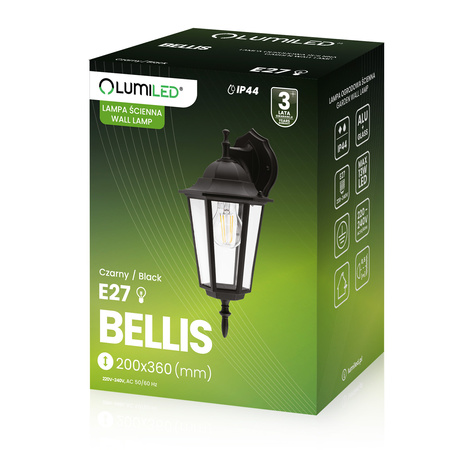 Kinkiet Ogrodowy Elewacyjny Zewnętrzny E27 LATARNIA do DOŁU Czarna BELLIS LUMILED