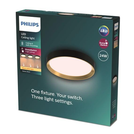 Lampa Sufitowa Plafon LED 24W 2700lm 2700K SceneSwitch Czarna Hanno Philips