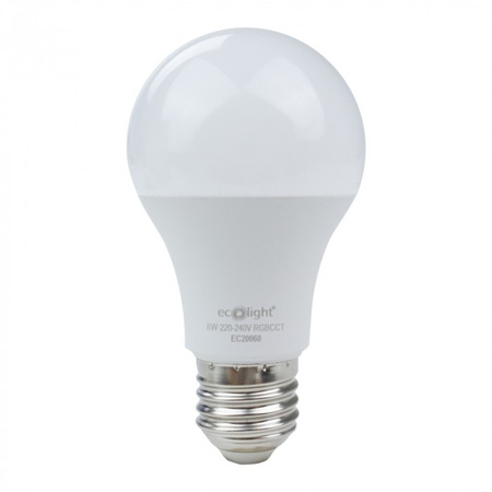 Żarówka LED A60 E27 8W 800lm Wielokolorowa RGB + CCT Ściemnialna Pilot Ecolight