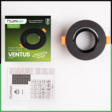 Oprawa Halogenowa Podtynkowa Ruchoma Okrągła Czarna GU10 MR16 VENTUS Lumiled