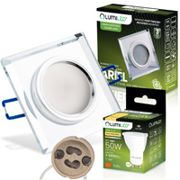 Zestaw Oprawa Podtynkowa Stała GU10 MR15 Kwadrat Szklana Ariel LUMILED + Żarówka LED GU10 6W 3000K 120°