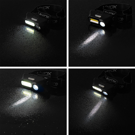 Latarka Czołowa Akumulatorowa LED 250lm XPE + COB LED 7 Trybów Pracy VAYOX
