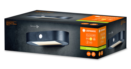 Lampa Ogrodowa Zewnętrzna Kinkiet Elewacyjny LED 4W 380lm 3000K IP44 Czarny Z Czujnikiem Ruchu i Zmierzchu Endura Ledvance